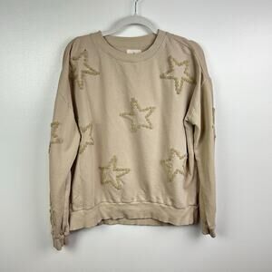 Lou & Grey Beige Star Chenille Crew Sweatshirt Size Medium